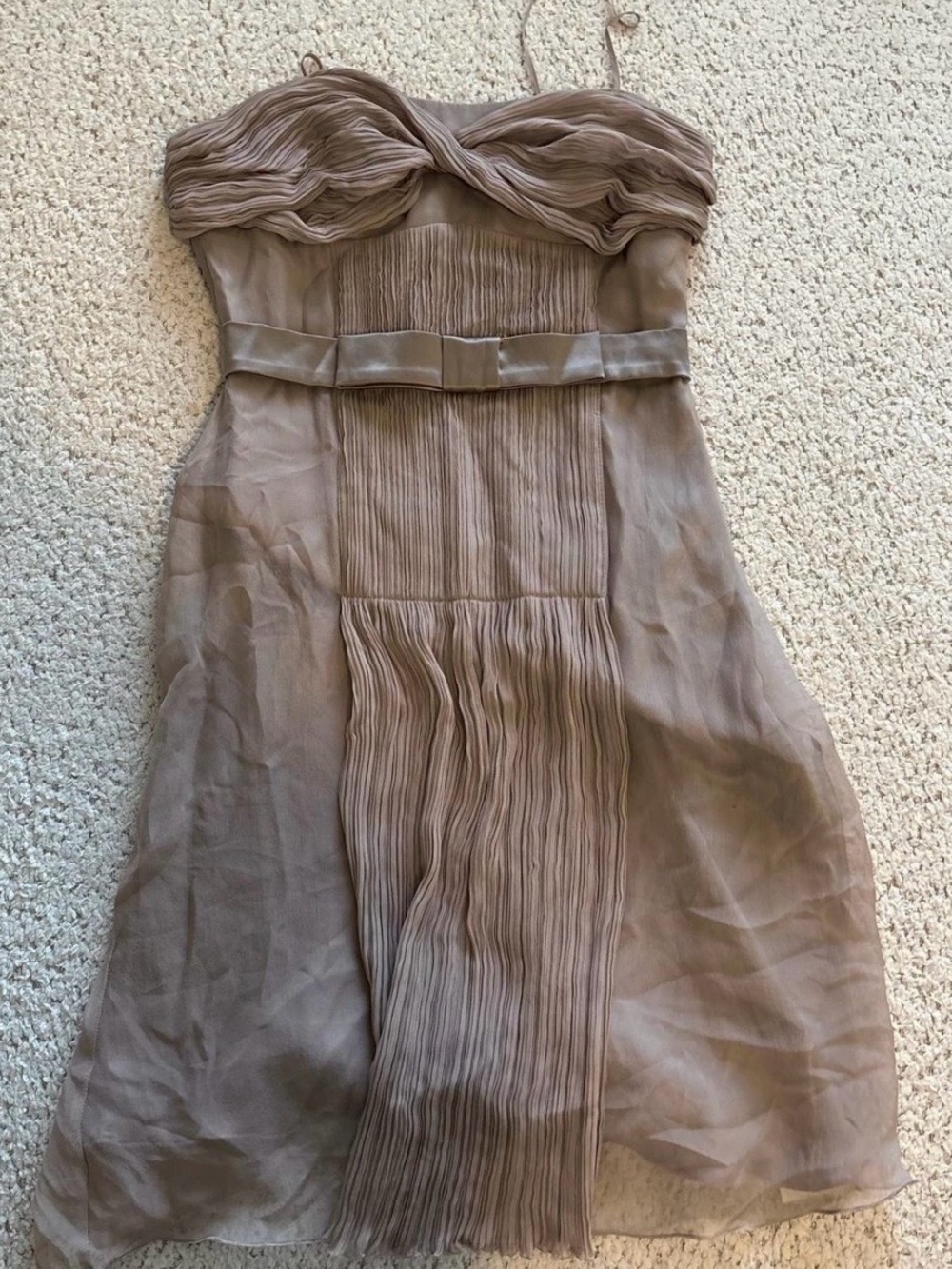 Strapless Pleated Mini Dress in Taupe